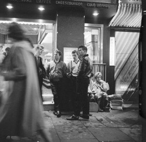Henry Grant 1962 Teddy boys outside a burger bar in the West End